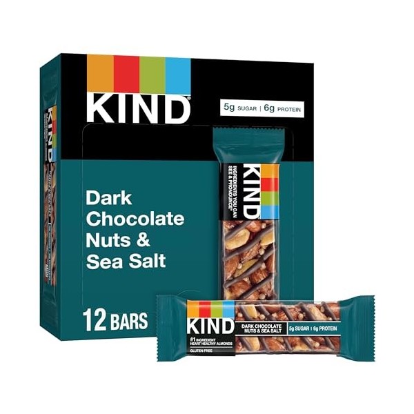 KIND Nuts & Spices Barre de céréales salée et sucrée Nut & Spice - Amandes, cacahuètes, noix nappées de chocolat...