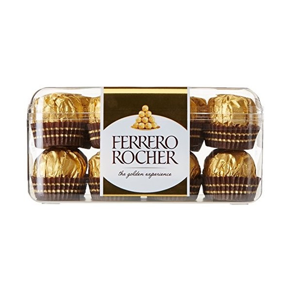 Ferrero Rocher - paquet de 16 pièces croquantes au chocolat au lait avec noisettes et fourrage crémeux