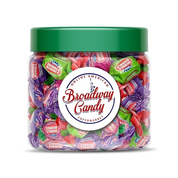 Broadway Candy Bocal à bonbons 450 g – Dubble Bubble 3 saveurs Twist Bubble Gum – Gomme à mâcher savoureuse en vrac – Bulles 