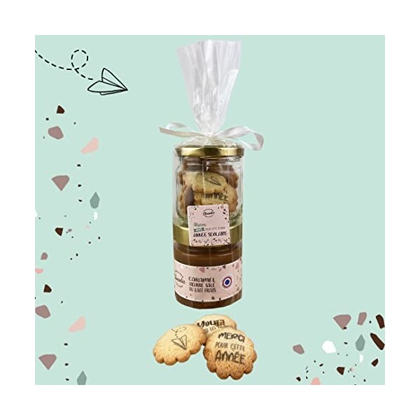 Coffret gourmand caramel et galettes au beurre personnalisées Chocolat Merci Maîtresse ou Maître ou Atsem Version Merci Mait