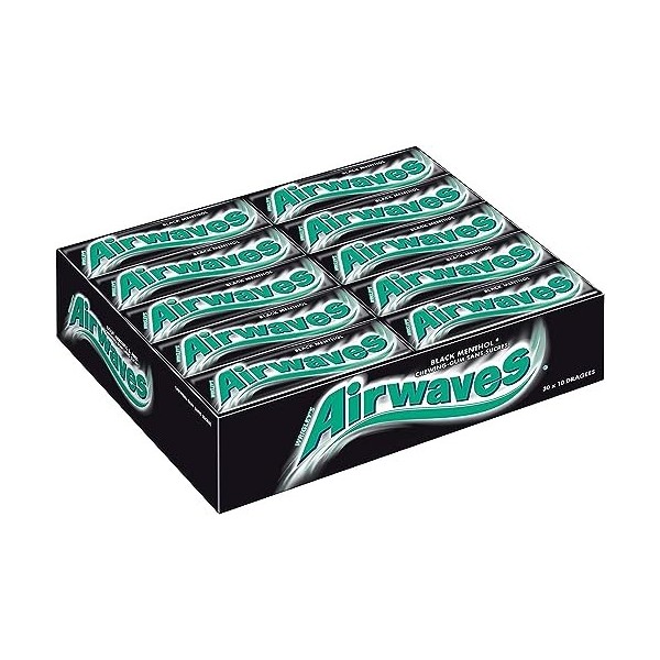 AIRWAVES - Chewing-gum Menthol et Eucalyptus sans sucres - Grand format contenant 30 paquets de 10 dragées - 420g