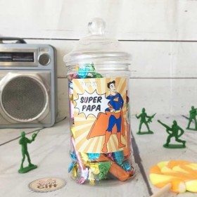 NostalGift.com - Bonbonnière Papa - 40 minis sucre dorge - "Papa super-héros"