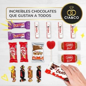 Coffret cadeau original avec 17 chocolats Kinder Bueno, cartes Kinder, chocolat Kinder, Twix, Mars, Kit Kat, Huesitos, biscui