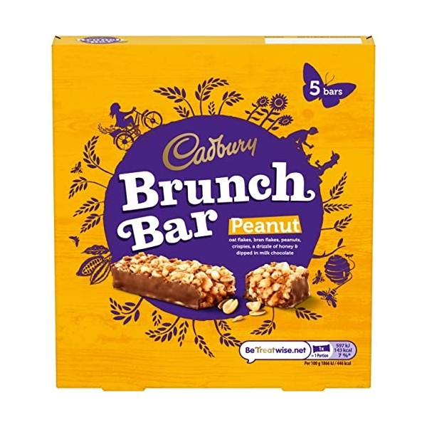 Cadbury Lot de 5 barres brunch cacahuètes, 32 g