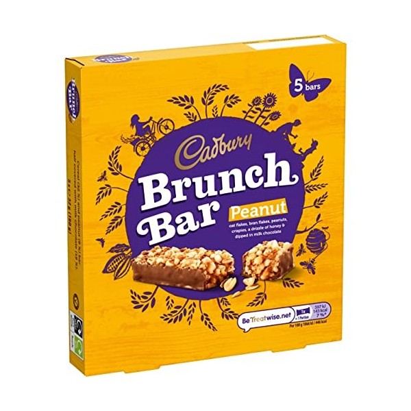 Cadbury Lot de 5 barres brunch cacahuètes, 32 g