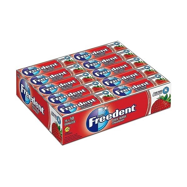 FREEDENT - Chewing-gum goût Fraise sans sucres - Grand format contenant 30 paquets de 10 dragées - 420g