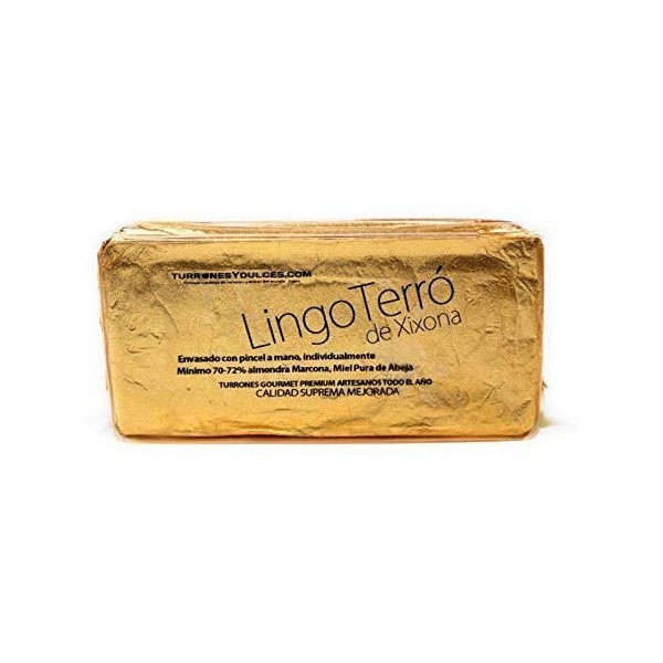 Turrón Artesano de Jijona - Nougat Jijona - Édition Gourmande en papier doré de 500 grammes. LingoTerró