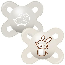 MAM Start Soothers, Baby Soothers with Self Sterilising Travel Case, Newborn Essentials, White/Grey Designs May Vary , 0-2 M
