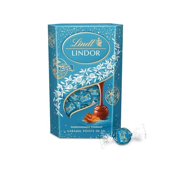 Lindt - Cornet LINDOR Caramel Pointe de Sel - Chocolat au Lait - Cœur Fondant Caramel - Idéal pour Noël, 337g