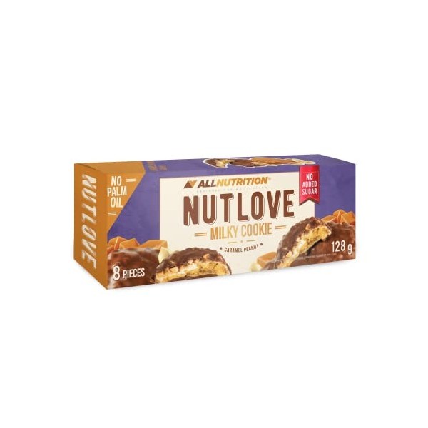 ALLNUTRITION Nutlove Cookies Gâteaux sans Sucre Ajouté - Biscuits au Chocolat au Lait Fourrés aux Cacahuètes et au Caramel - 