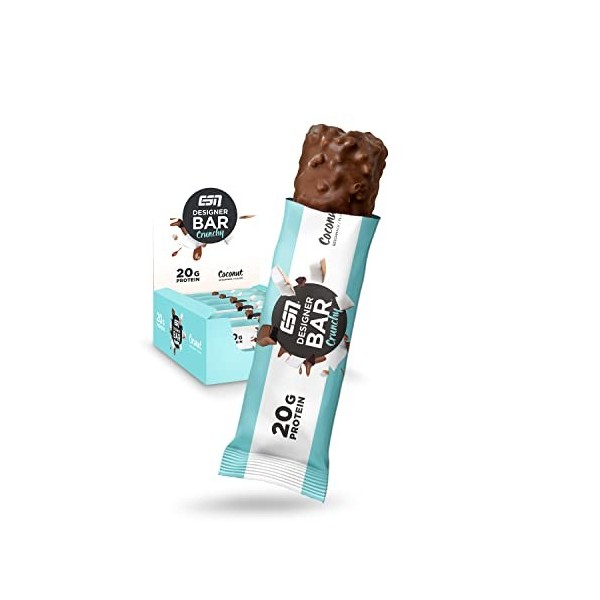 ESN Designer Bar Crunchy Box, Noix de Coco, 12 x 60g, Barres Protéinées