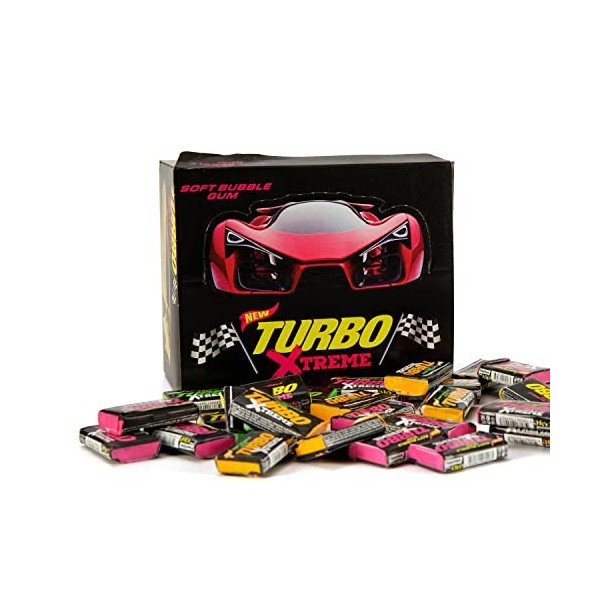 Bubble Gum Xtreme Turbo avec Chewing collection Cars, 90s Collection Bonbons, paquet de 100