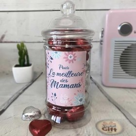 NostalGift.com - Bonbonnière maman - Cœur en chocolat noir et lait fourrés praliné x20 - "Pour la meilleure des mamans"