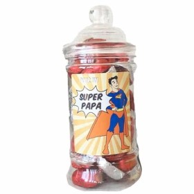 NostalGift.com - Bonbonnière Papa - Cœur en chocolat noir et lait fourrés praliné x20 - "Papa Super-Héros"