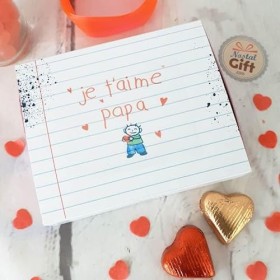 NostalGift.com - Boîte de chocolat - Cœur en chocolat noir et lait fourrés praliné x20 - "Je taime Papa"