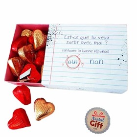 NostalGift.com - Boîte Saint Valentin - Coeur en chocolat noir et lait fourrés praliné x20 - " Est-ce que tu veux sortir avec