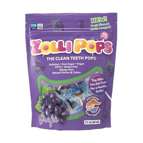 Zollipops Clean Teeth Pops, Anti Cavity Lollipops, Grape, 15 Count by Zollipops