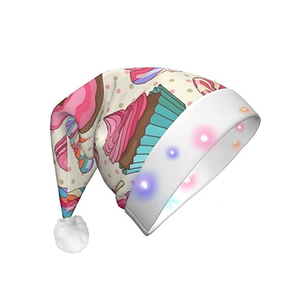 OPSREY Sweet Lollipop Cupcake Printed Adult Light Up Christmas Hat Novelty Christmas Decoration Hat