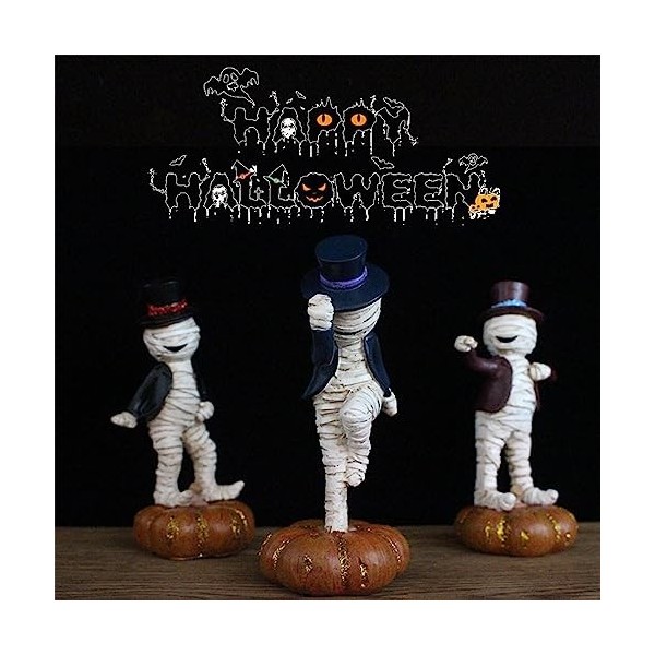 Pacienjo 3 figurines Momie dHalloween dansant au thriller | Sculpture momie dansante en résine - Accessoires décoration fant
