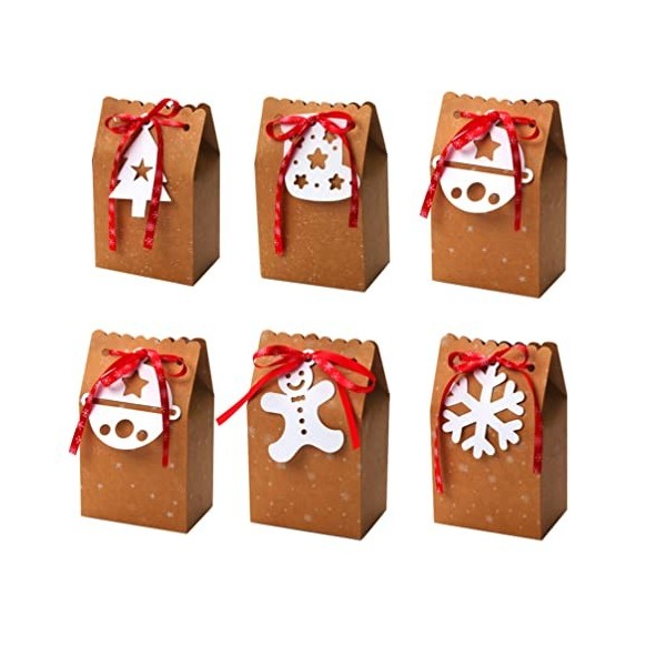 6 Pièces Boîtes Sac Cadeau Grand Format Sacs Boutique De Noël Sacs Cadeaux Avec Ruban Étiquette De Nom De Noël Sacs De Friand