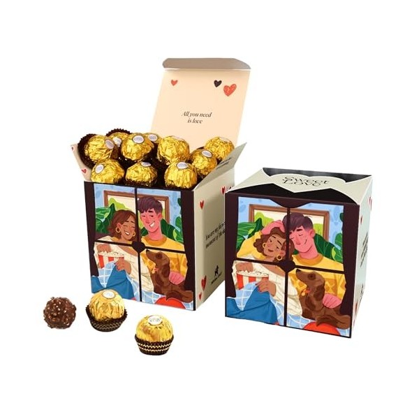 Boîte de chocolats pour les couples Sweet Love I Coffret cadeau original pour anniversaires, Noël, amoureux I Boîtes très rés