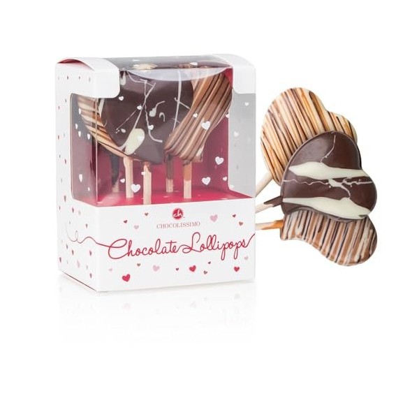 Sucettes en chocolat en forme de coeurt | 5 Sucettes en chocolat | Sans alcool | Enfant | Fille | Garçon | Amour | Figurines 