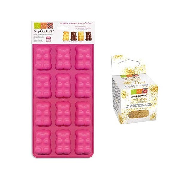 Moules oursons guimauve-chocolat + paillettes dorées