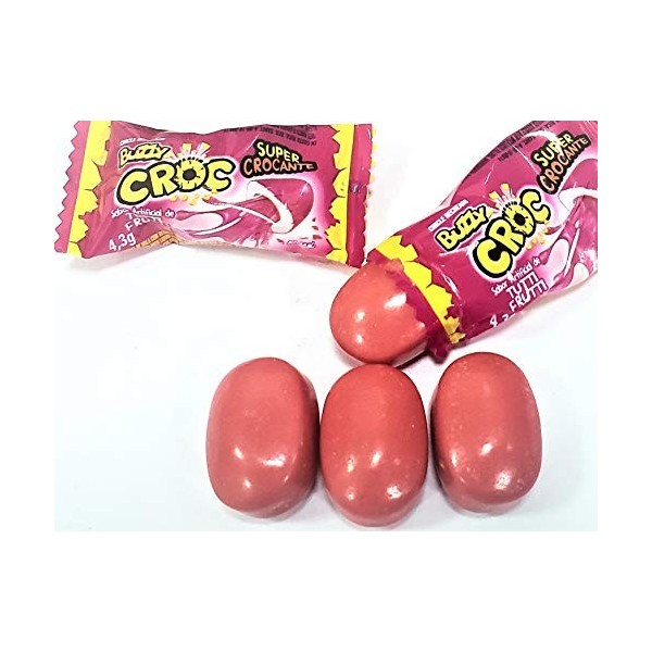 Buzzy Croc Mix Lot de 40 chewing-gum avec garniture sucrée, collection de bonbons 90s, goût Tutti-Frutti