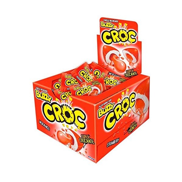 Buzzy Croc Mix Lot de 40 chewing-gum avec garniture sucrée, collection de bonbons 90s, goût Tutti-Frutti