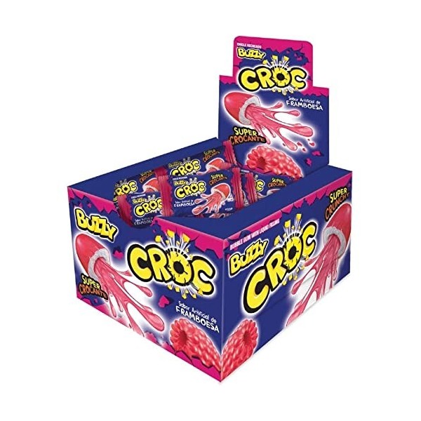 Buzzy Croc Mix Lot de 40 chewing-gum avec garniture sucrée, collection de bonbons 90s, goût Tutti-Frutti