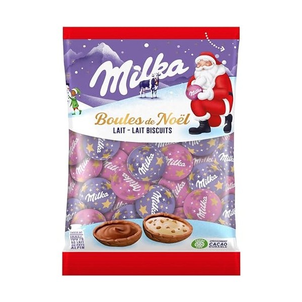 Milka Boules de Noël - Chocolats de Noël - 3 Goûts : Lait, Blanc, Praliné Croquant - Chocolat à Offrir - 350 g
