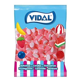Vidal Goûtes Sucre de sucre en caoutchouc saveur fraise Nata et couleur rose et blanc, sachet de 250 unités.