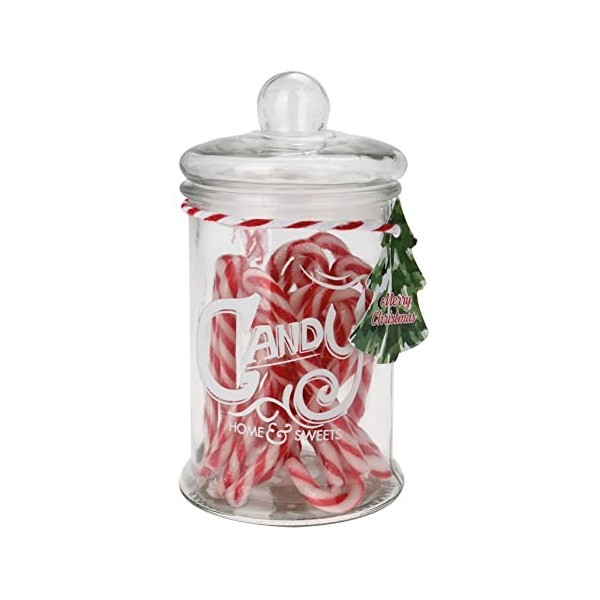 Lot de 35 cannes à sucre comestibles - Saveur de fraise - Bocal à bonbons rempli avec couvercle - Verre décoratif hermétique 