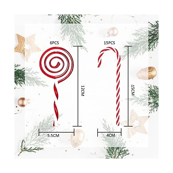 YY-JUNYING Lot de 21 sucettes décoratives de Noël en sucre dorge rouge et blanc – Décoration darbre de Noël