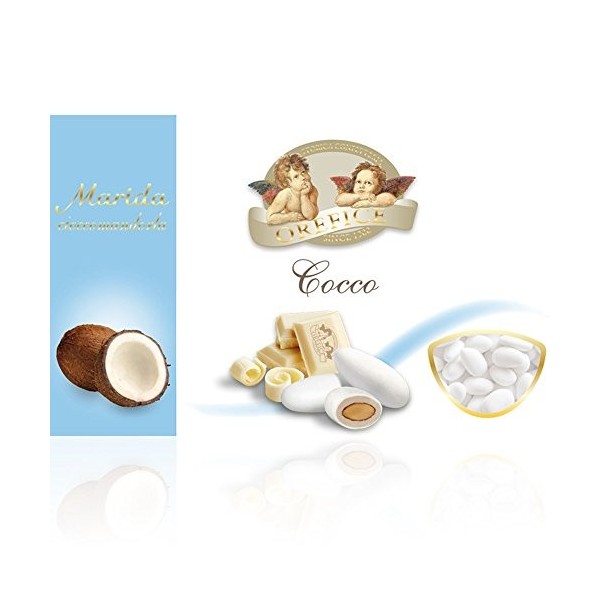 Dragées à la noix de coco aux Amande recouverts de Chocolat Blanc 500g 90 Unités 