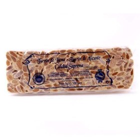 Turrón de Alicante 500g dur - Format connu sous le nom de barre catalane - Haut pourcentage damandes. Nougat espagnol