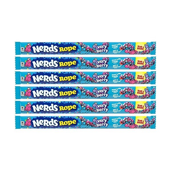 Wonka Very Berry Nerds Rope - Lot de 6 bâtonnets de bonbons américains