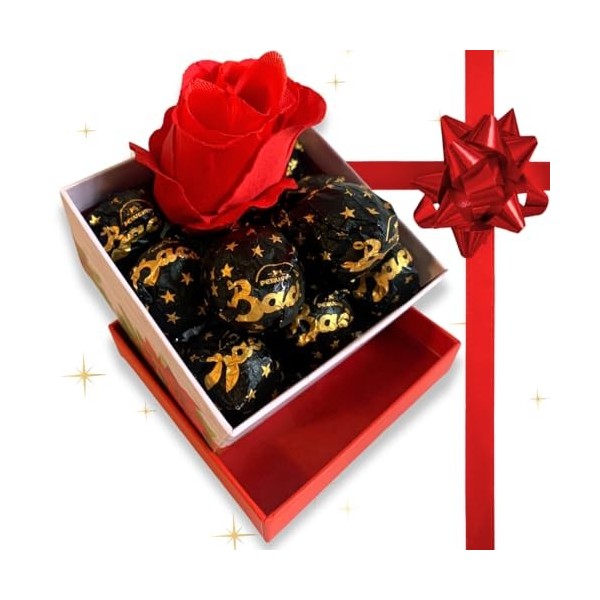 Baci Perugina Ideas Cadeau de Noël – Coffret à thème de Noël + 130 g de Baci Perugina Dark + Rose décorative carré de Noël 