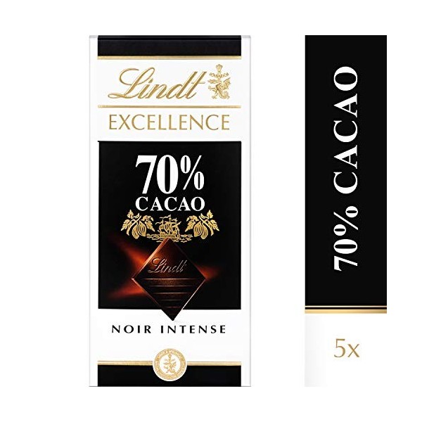Lindt Excellence Noir 70 % de Cacao - 100 g, Lot de 5