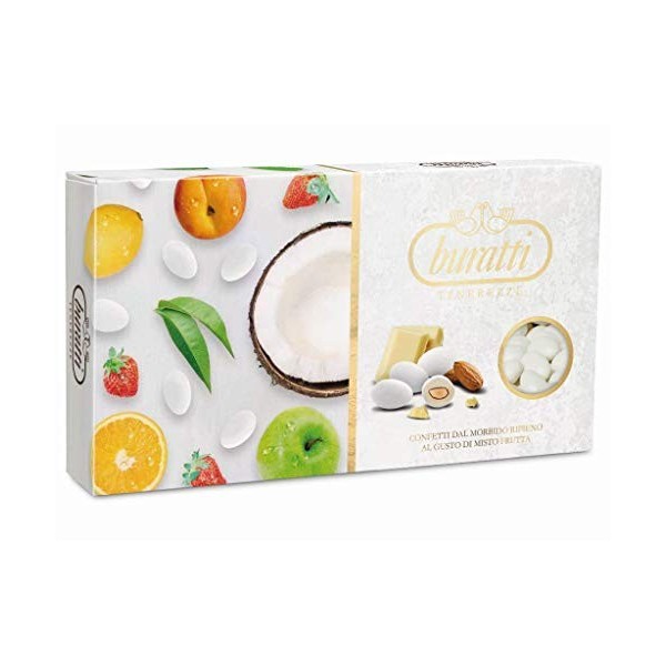 Buratti Confetti Dragées à lamande Recouverte de Chocolat Tendresses Fruits Variés Blanc 1 Kg