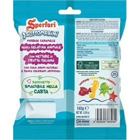 Sperlari Sottomatini Kids Lot de 3 bonbons aux fruits doux et étincelants en forme danimaux marins, pêche, poire, framboise 