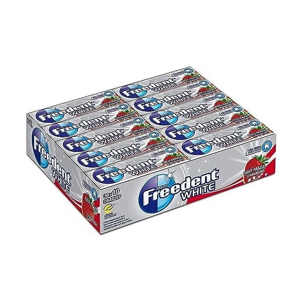 FREEDENT WHITE - Chewing-gum goût Fraise sans sucres - Grand format contenant 30 paquets de 10 dragées - 420g