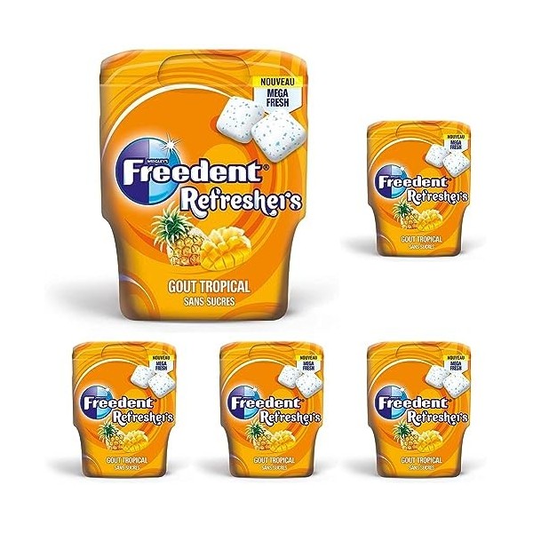 FREEDENT REFRESHERS - Chewing-gum goût Tropical - Boîte de 30 dragées - Préparez la rentrée - 67g Lot de 5 
