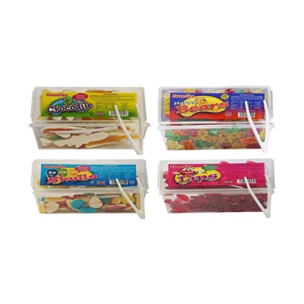 Lot de 4 boîtes de bonbons Jelly Sweets pour enfants - Crocodiles, ours, lèvres et crânes - 200 g - Idéal pour les moments de