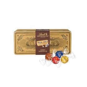 Lindt - Coffret Tradition LINDOR Métal - Assortiment de Chocolats au Lait, Lait-Noisette, Noirs et Blancs - Cœur Fondant - 40