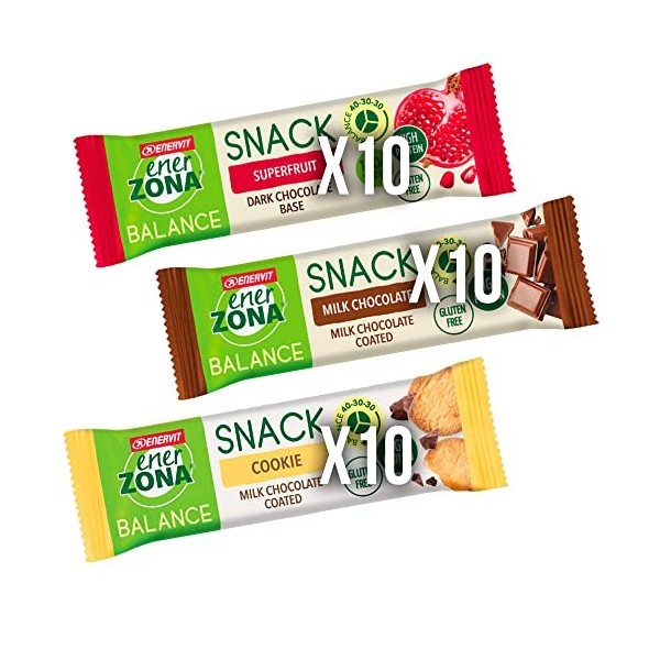 Enerzona Snack Variety Pack ● 30 barres de 33 g ● 10 Superfruit + 10 fruits rouges + 10 chocolat au lait