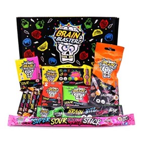 Brain Blasterz Petit coffret cadeau de bonbons aigres, Bonbons acides, bâtonnets de gomme à sucre aigre, barre à mâcher, Pomm