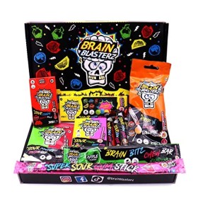 Brain Blasterz Petit coffret cadeau de bonbons aigres, Bonbons acides, bâtonnets de gomme à sucre aigre, barre à mâcher, Pomm