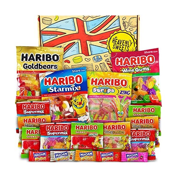 Boîte de panier de bonbons britannique | Mini sacs à bonbons Multipack | Anglais Party Sweets Anniversaire, Saint Valentin | 