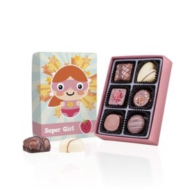 Boîte de chocolats pour fille- Super Girl | 6 Chocolats | Assortiment chocolat | Cadeau pour les filles | Offrir | Luxe | Pre
